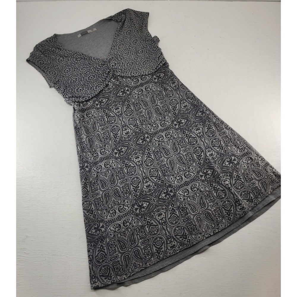 Athleta Large | Gray Paisley Geometric‎ V-Neck Cap Sleeve Mini Dress Womens